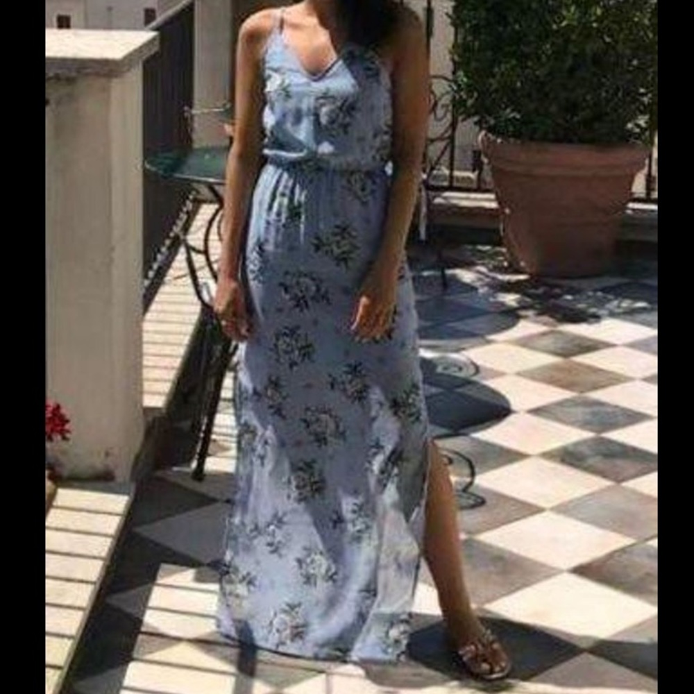 Long blue floral maxi dress